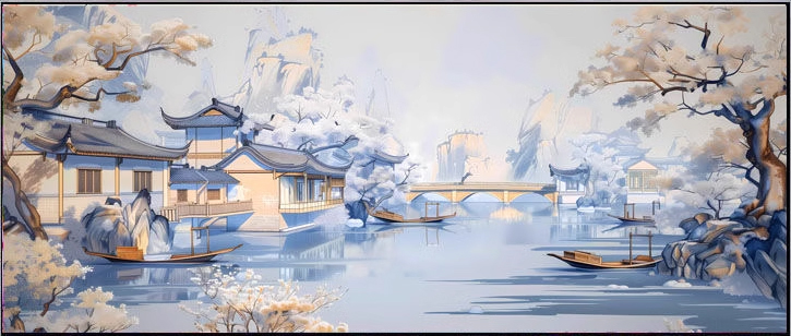 view-1057 *สินค้าหมด* ชุดปักครอสติช ลายวิถีริมคลอง ในฤดู winter (ปักเต็มผืนผ้า ไม่มีเดินเส้น ผ้า11CT พิมพ์ลาย ปัก 3 เส้นเล็ก) ขนาด 83*43 ซม.ผ้าครอสติช 11CTพิมพ์ลายปักบนผ้า ไหมคอตตอน 36 สี ผังลาย เข็ม