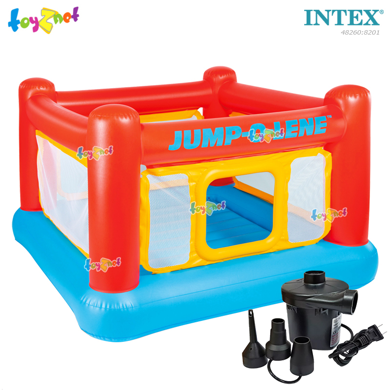 Intex ส่งฟรี เบาะกระโดด จั๊ม-โอ-ลีน รุ่น 48260 1.74x1.74x1.12 ม. + ที่สูบลมไฟฟ้า