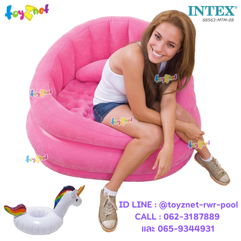 Intex Cafe Chair 0.91x1.02x0.65 m. Pink no.68563 + Inflatable Cup Holder Unicorn no.MTM-08