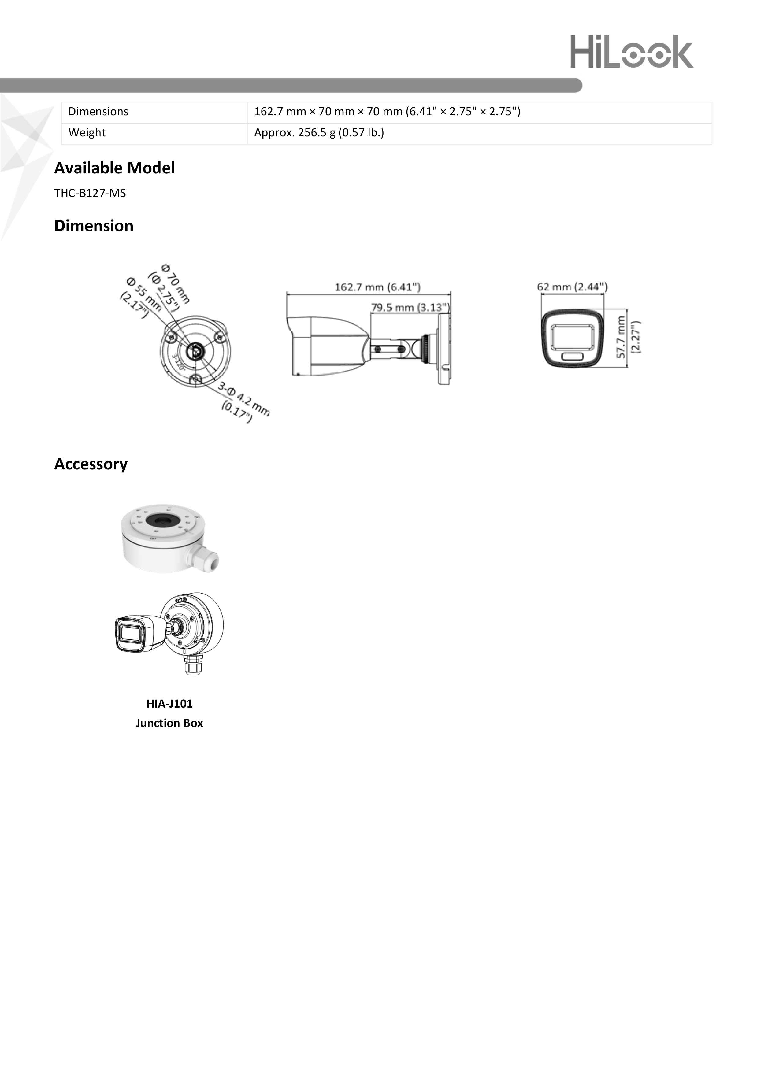 HILOOK THC-B127-MS ( 2.8 / 3.6 mm ) ล้องวงจรปิด 2ล้านพิกเซล Full Color + มีไมค์ในตัว BY BILLIONAIRE SECURETECH THC-B127-MS