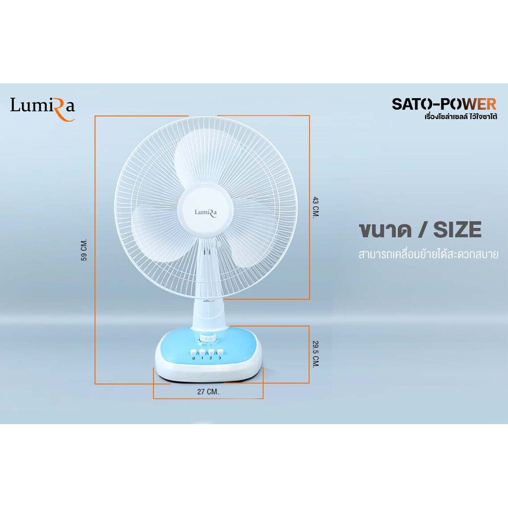 /NC/ LUMIRA Fan 12V 18W ใบพัด 16" รุ่น LFN-12V16 (พัดลม DC)| พัดลมคีบแบตเตอรี่ | พัดลมคีบแบตเตอรี่ พัดลมแบต คละสี