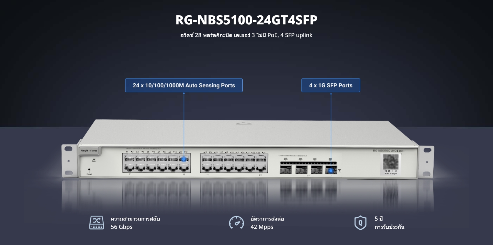 RUIJIE RG-NBS5100-24GT4SFP 24Port Cloud Manage Switch, Layer 3, 4 SFP Uplink Port BY BILLIONAIRE SECURETECH RG-NBS5100-24GT4SFP