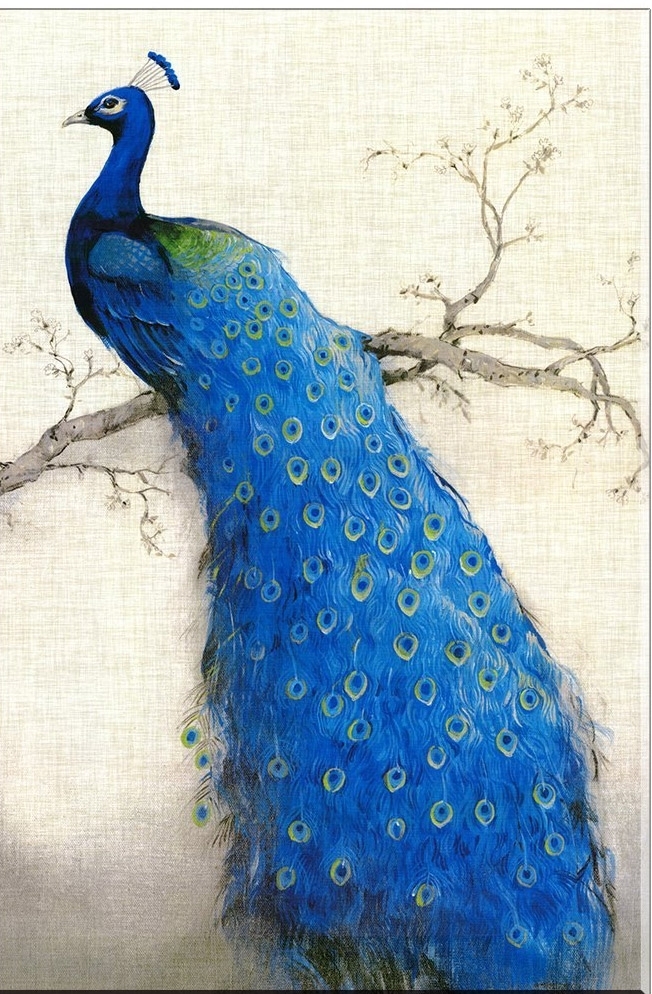 peacock-2091 *พร้อมส่ง* ชุดภาพติดคริสตัลกลม ลายนกยูงสีน้ำเงิน หันซ้าย (งานติดเต็มภาพ) ขนาด 45*60 ซม. ผ้าแคนวาสลงผังลายเต็ม คริสตัลกลม 25 สี อุปกรณ์ครบชุด