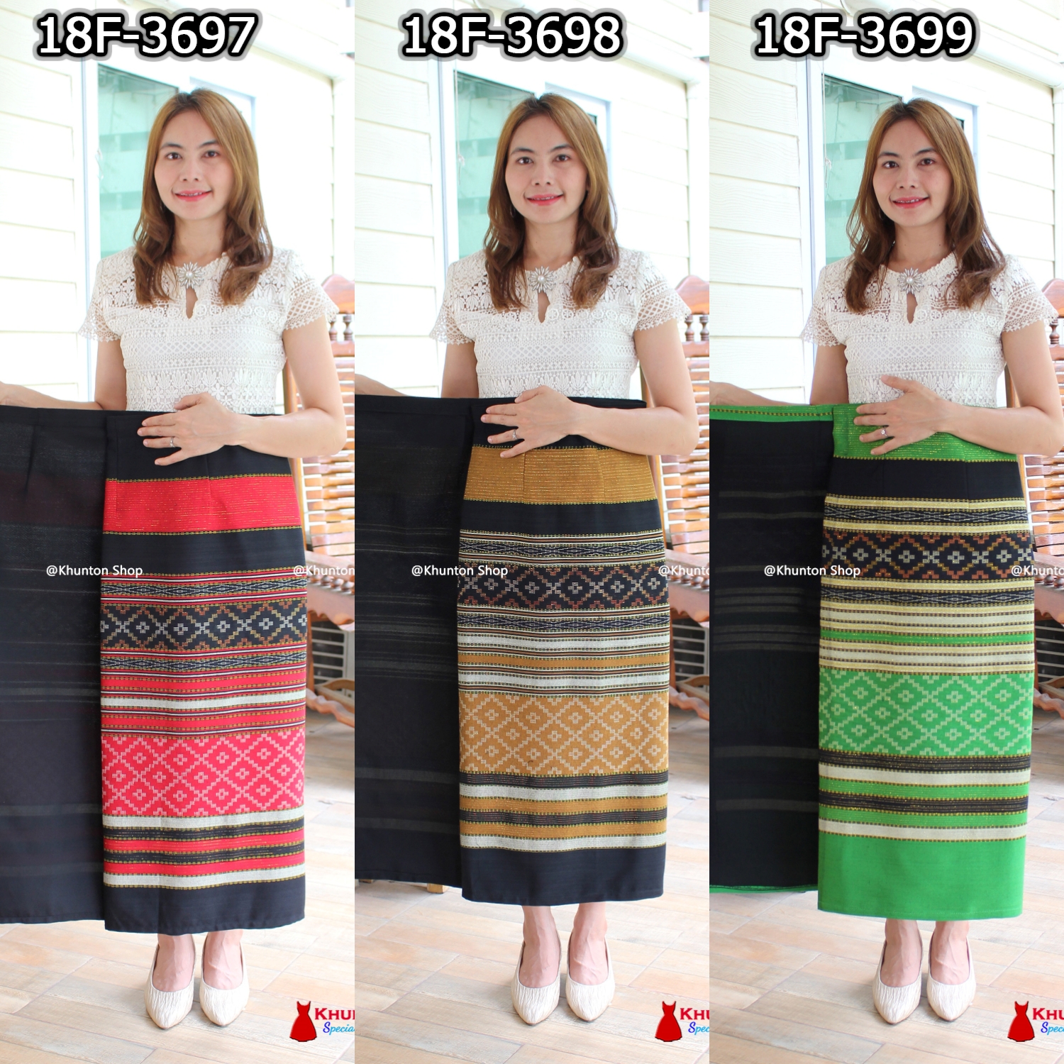 18F-01 ผ้าถุงฝ้าย ทอลายทั้งผืน ลายไทลื้อ มีซับกาว(อัดกาว) เย็บแบบป้ายข้างติดตะขอ ขนาดฟรีไซส์ ปรับได้ตามขนาดเอว ใส่ได้ไม่เกินเอว 42 นิ้ว ทอเครื่อง