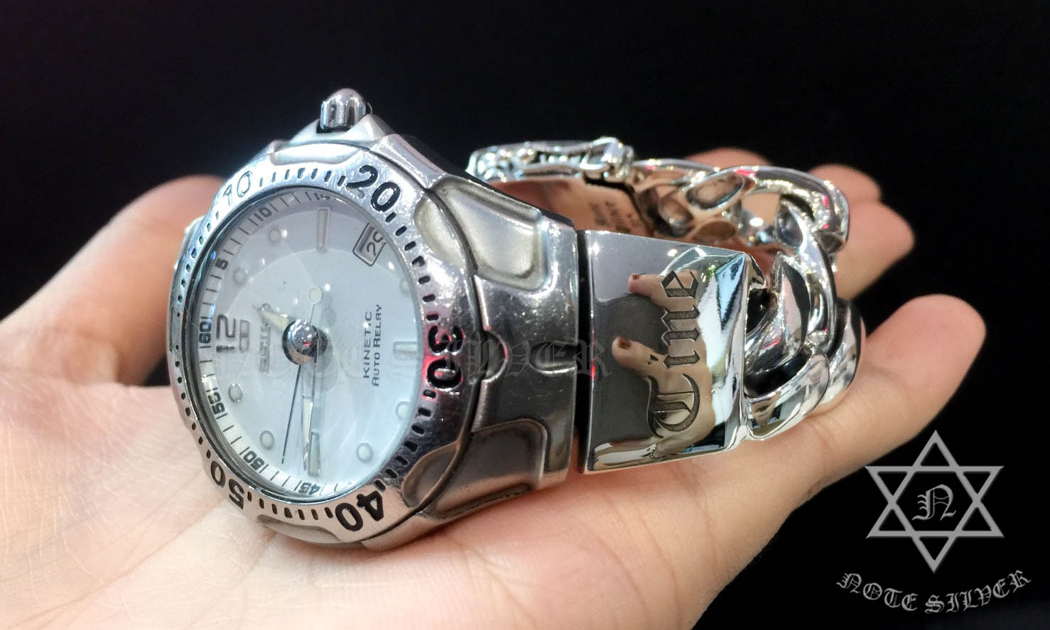 สายนาฬิกาข้อมือเงินแท้ ตัวสายลายเลสเรียบสไตล์กราฟฟิค Sterling Silver 925 NSWB2260
