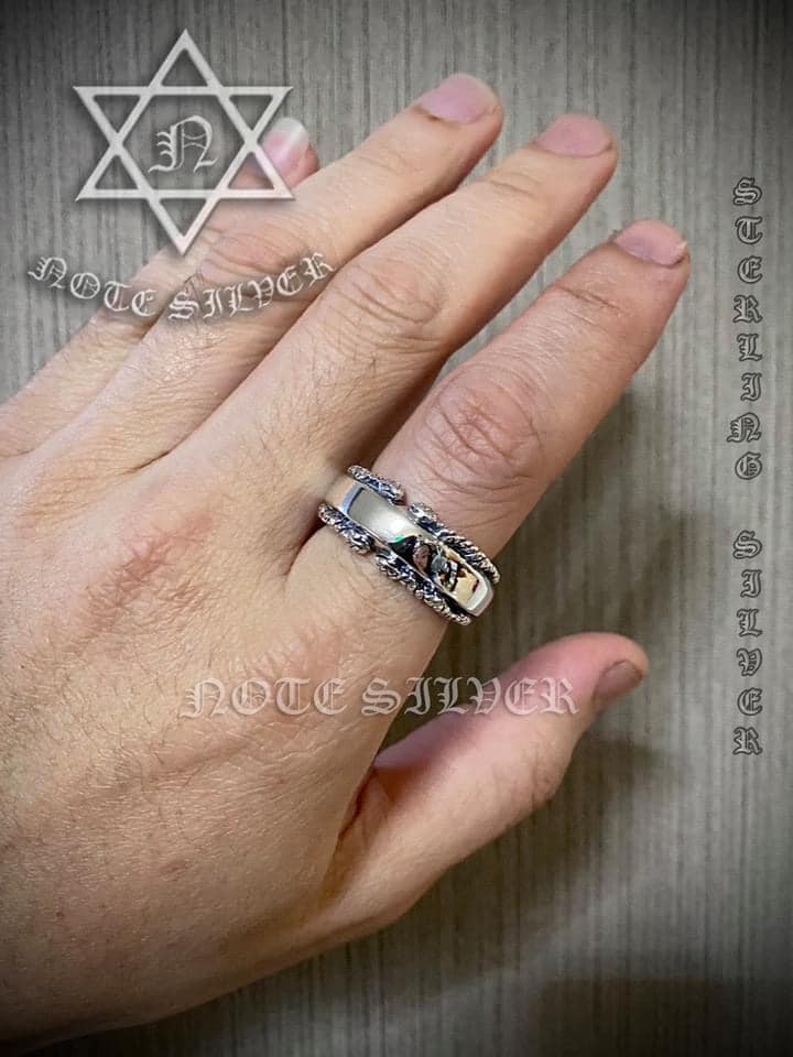 แหวนงูคู่ หน้าแหวนเรียบ (สามารถสลักอักษรได้) Sterling Silver 925 NSRG2792