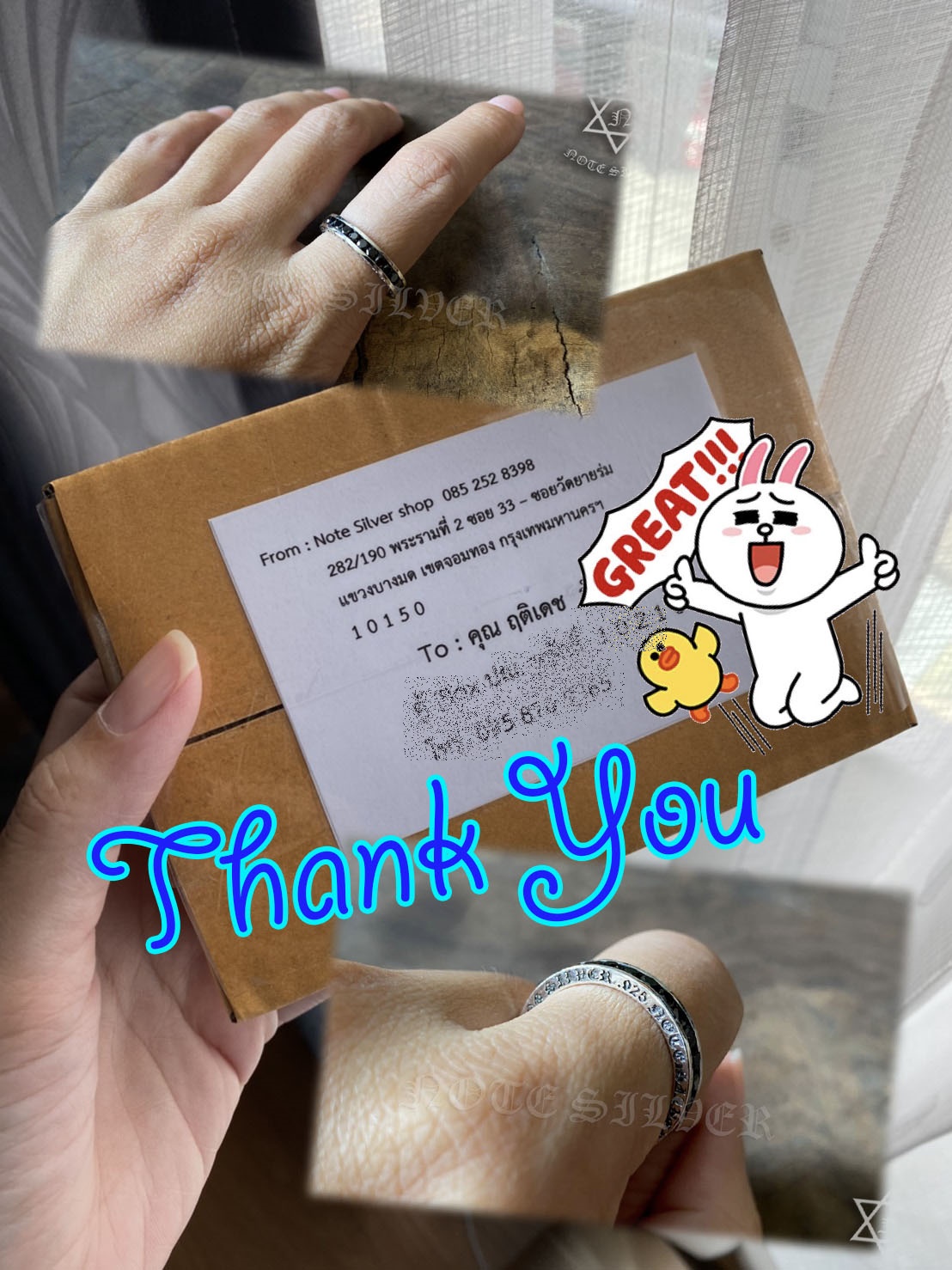 แหวนเงินแท้ นิล 2.2mm รอบวง ทรงกลม รมดำ เน้นอักษรชัดๆ Sterling Silver 925 NSRG2528