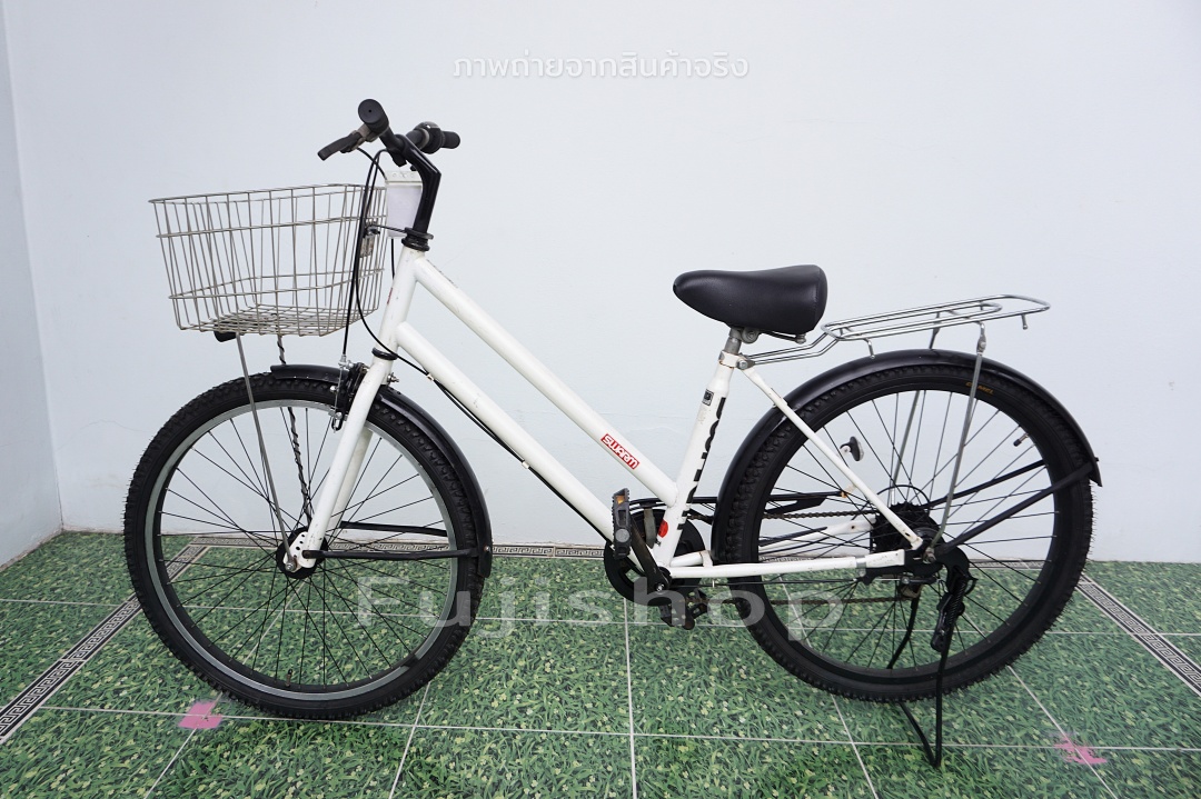จักรยานแม่บ้านล้อโต ญี่ปุ่น - ล้อ 26x1.9 - เกียร์ 6 สปีด - ไฟหน้าอัตโนมัติ - Swarm - สีขาว [จักรยานมือสอง]