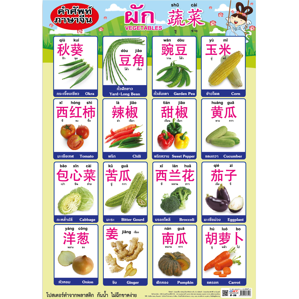 Vegetables in Mandarin Chinese Educational Posters No.319