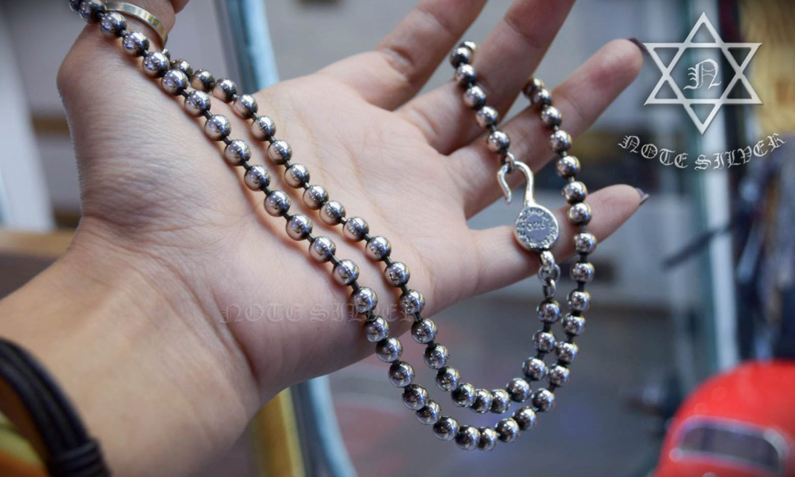 สร้อยคอ ลายบอลกลมรมดำ 5มิล Star of David T-Bar 23" Sterling Silver 925 NSNL546