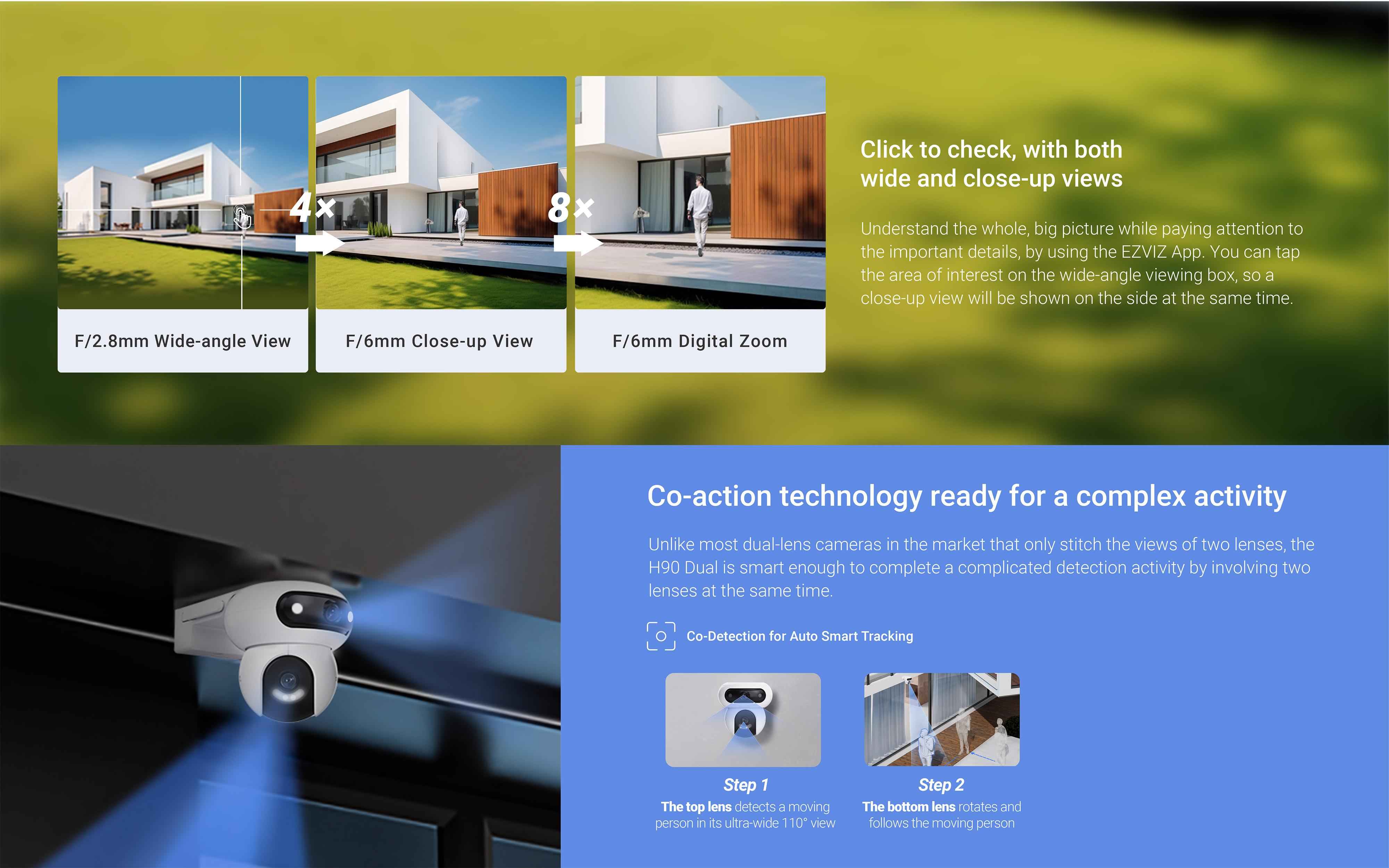 EZVIZ H90 Dual กล้องวงจรปิดระบบ IP WIFI ความละเอียด 2K+ & 2K+ DUAL LENS ภาพสี 24 ชม. มีไมค์และลำโพงในตัว ติดตั้งภายนอกได้ BY BILLIONAIRE SECURETECH EZVIZ H90 Dual