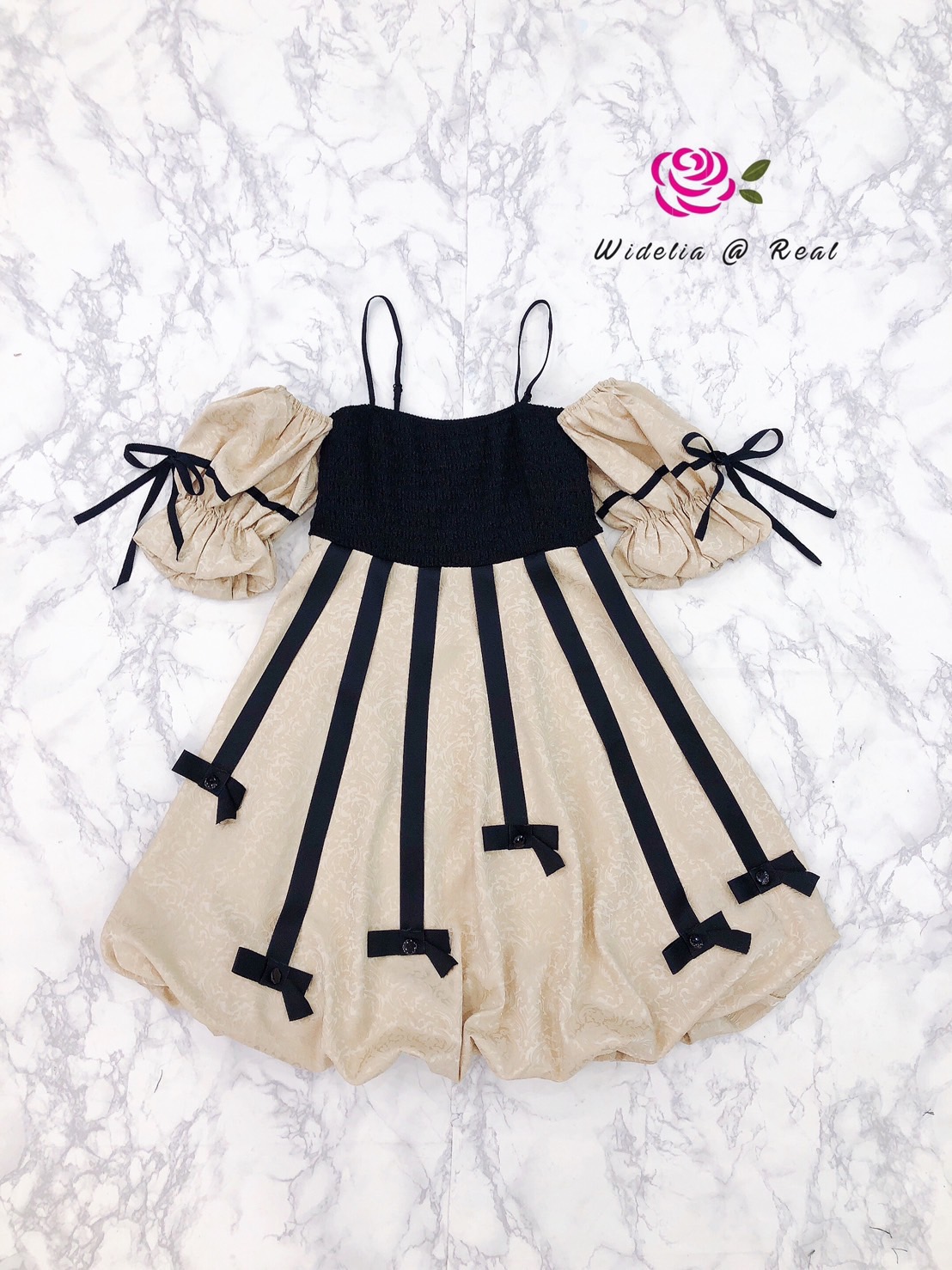 Korea Dress เดรสแขนพองเปิดไหล่แสนสวย