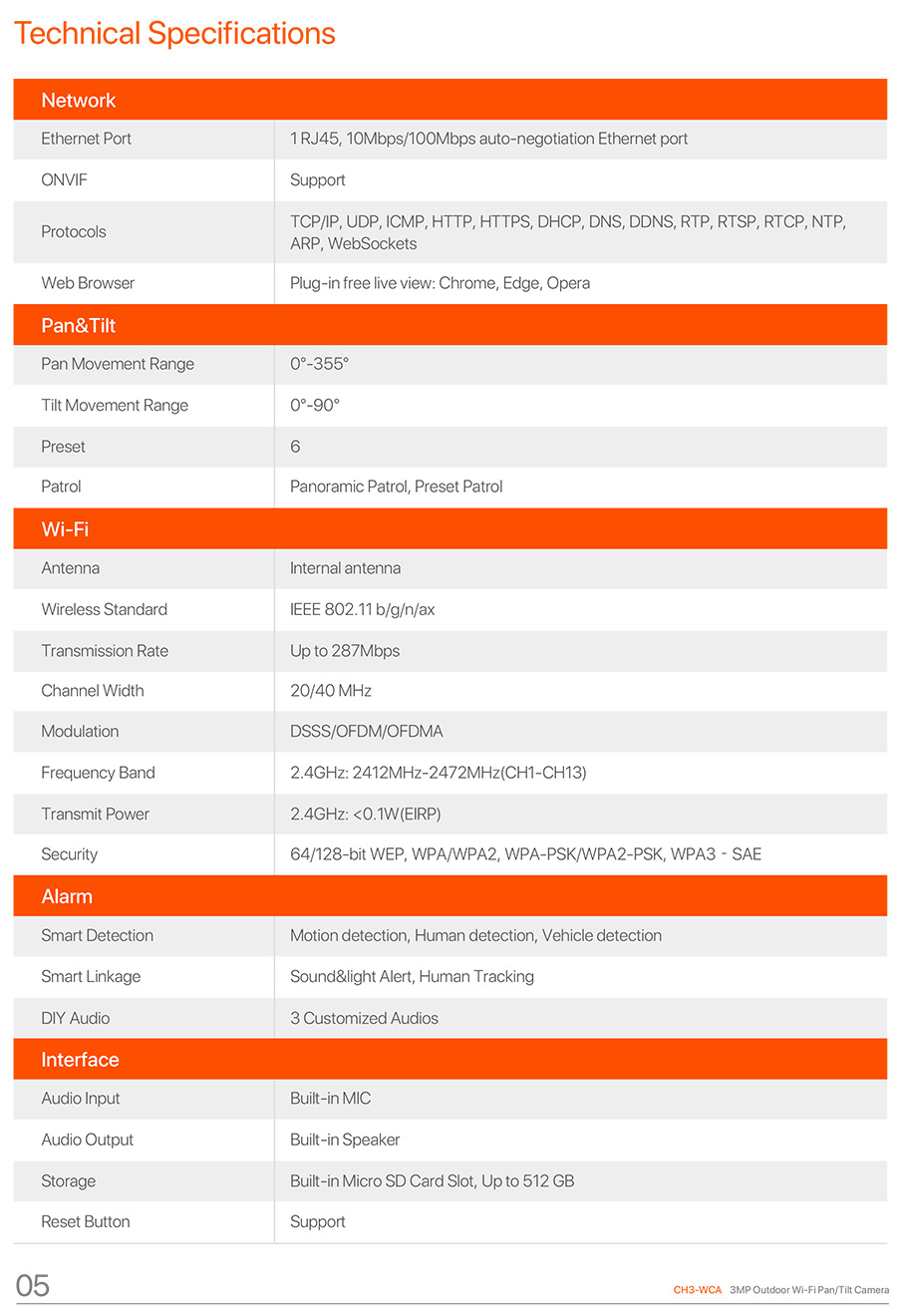 TENDA CH3-WCA 3MP Outdoor Wi-Fi Pan/Tilt Camera BY BILLIONAIRE SECURETECH CH3-WCA