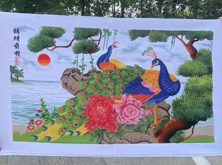 peacock-1013 *พร้อมส่ง* ชุดปักครอสติช ลายนกยูงคู่ริมทะเล (ผ้า11CTพิมพ์ลาย ปัก 3 เส้นเล็ก) ขนาด 107*70 ซม.ผ้าครอสติช 11CTพิมพ์ลายปักบนผ้า ไหมคอตตอน 60 สี ผังลาย เข็ม