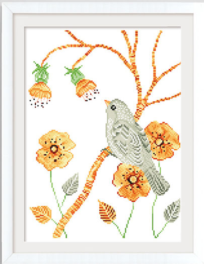 bird-1017 *พร้อมส่ง* ชุดปักครอสติช ลายนกน้อยกับดอกไม้ (ผ้า11CTพิมพ์ลาย ปัก 3 เส้นเล็ก) ขนาด 37*45 ซม.ผ้าครอสติช 11CTพิมพ์ลายปักบนผ้า ไหมคอตตอน 18 สี ผังลาย เข็ม