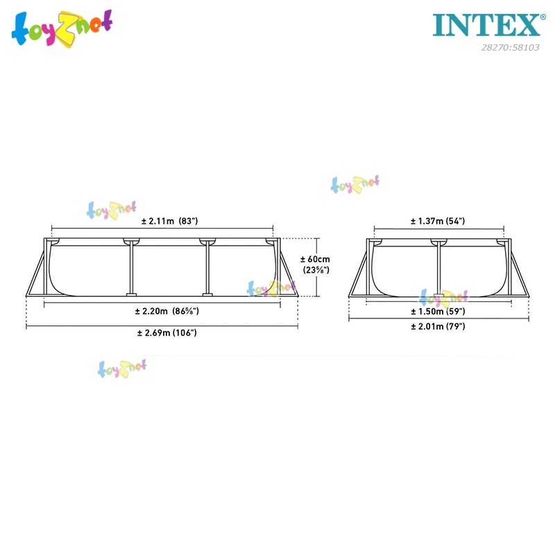 Intex Rectangular Frame Pool 2.2 x 1.5 x 0.6 m no.28270 + Bestway Frame Pool Cover 2.24x1.54 m no.58103