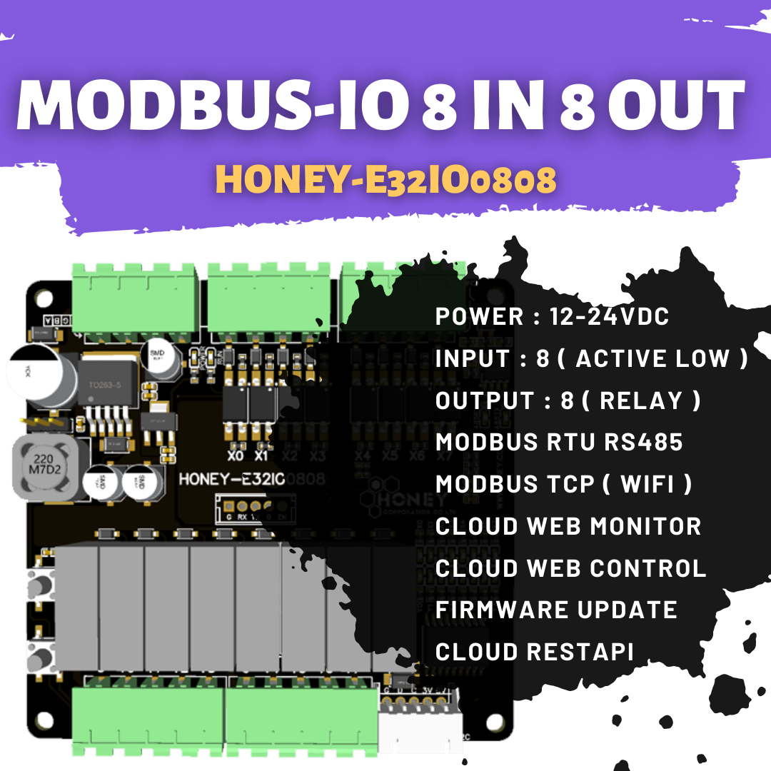 MODEBUS-IO 8 IN 8 OUT ( Relay ) [ HONEY-E32-8DI-8RO ]