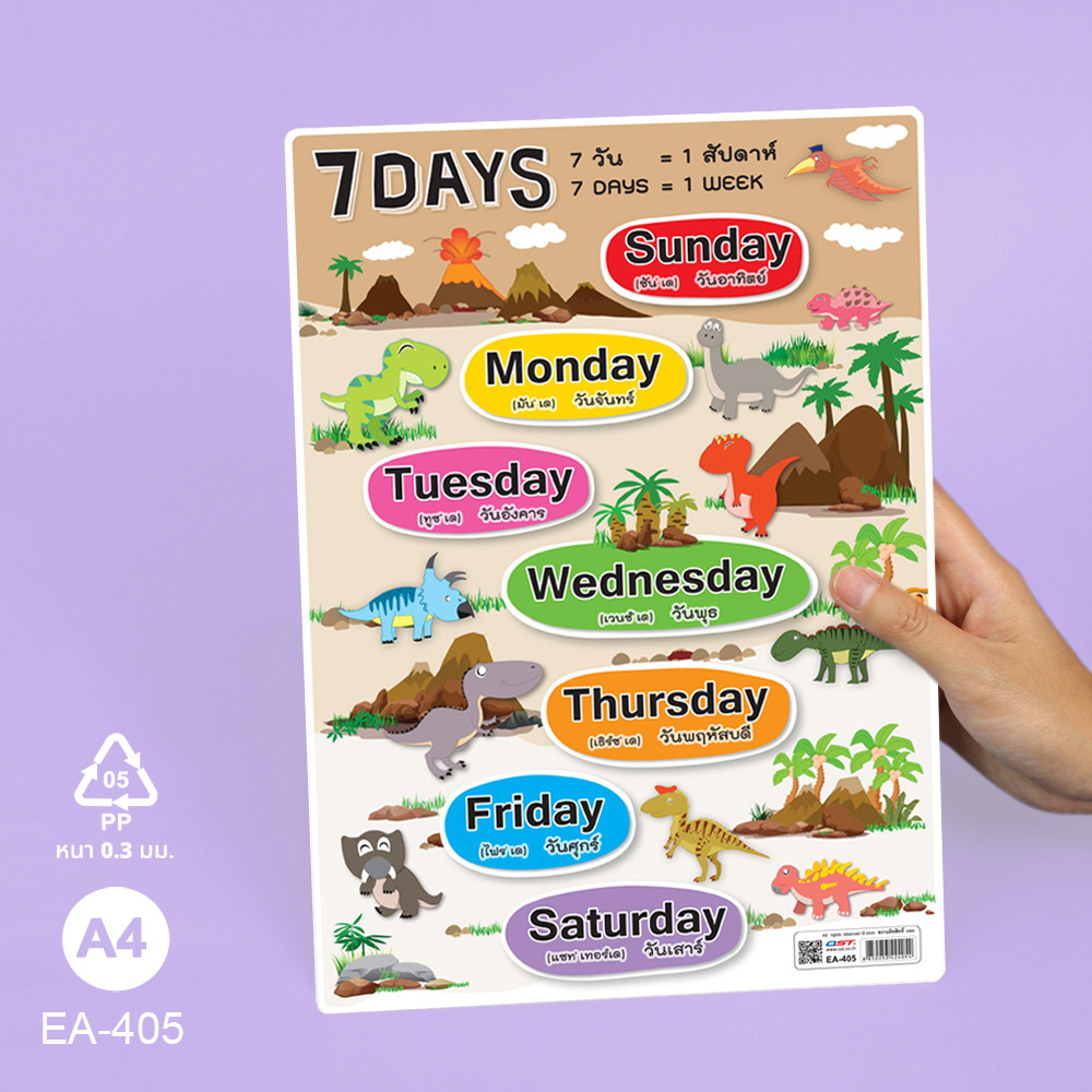 โปสเตอร์ความรู้ ชุด เวลา วัน เดือน ขนาดA4 EA-405 7DAYS