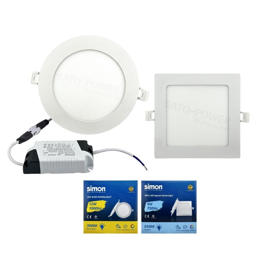 SIMON ไฟดาวน์ไลท์ LED Slim Downlight ฝังฝ้า | กลม / เหลี่ยม | Panel Light ไฟดาวน์ไลท์