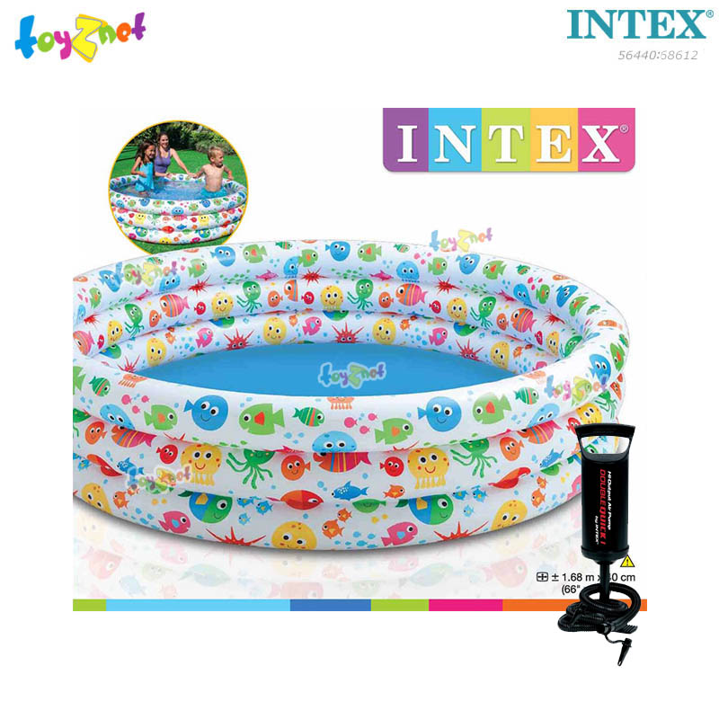 Intex Inflatable pool, little fish and friends 66 inch. (1.68x1.68x0.38 m.) No.56440 + DQI Air Pump