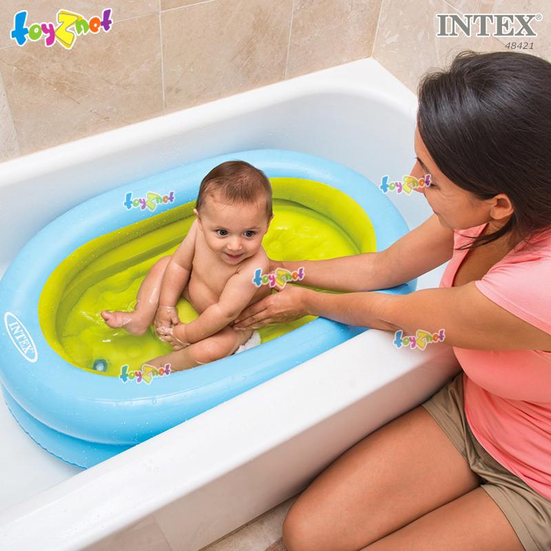 Intex ส่งฟรี ชุดเบาะที่นอนอาบน้ำเด็กเล็กพร้อมที่สูบลม รุ่น 48421