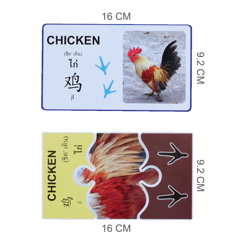 ขนาดแผ่นเกมจิ๊กซอว์ คำศัพท์3ภาษา ไทย-จีน-อังกฤษ ชุดสืบรอยสัตว์ Animal Matching ET-534