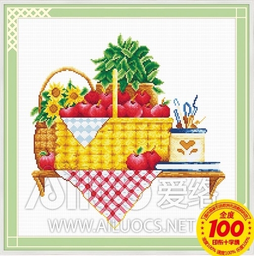 fruit-1019 *พร้อมส่ง* ชุดปักครอสติช ลายตะกร้าแอปเปิ้ล 1 (ไม่มีเดินเส้น ผ้า11CTพิมพ์ลาย ปักครั้งละ 3 เส้นเล็ก ไม่มีผังลาย พิมพ์ลายบนผ้าชัด ปักบนผ้าได้เลย) ขนาด 52*52 ซม.ผ้าครอสติช 11CTพิมพ์ลายปักบนผ้า ไหมคอตตอน 31 สี เข็ม