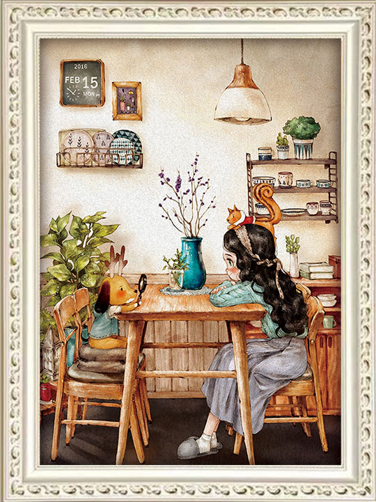 girl-1170 *สินค้าหมด* ชุดปักครอสติช ลายสาวน้อยกับน้องหมา ชุด B (งานปักเต็มลาย ไม่มีเดินเส้น ปักครั้งละ 3 เส้นเล็ก) ขนาด 53*72 ซม.ผ้าครอสติช 11CTพิมพ์ลายปักบนผ้า ไหมคอตตอน 50 สี ผังลาย เข็ม