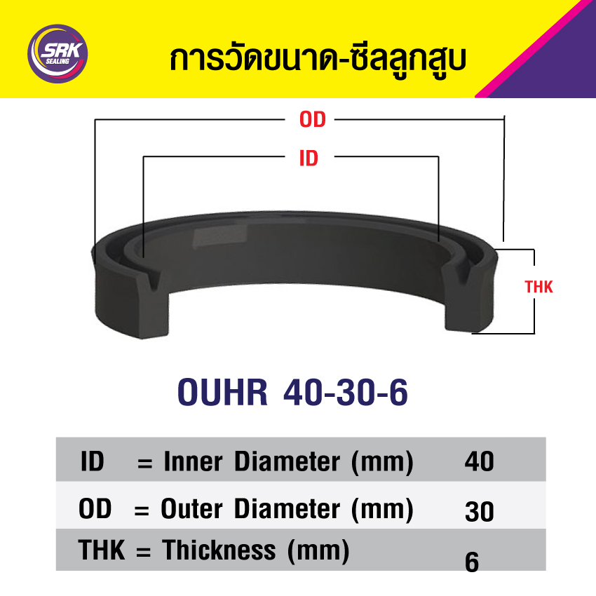 OUHR 40-30-6 NOK ซีลยูคัพยาง(NBR ) ซีลลูกสูบ ,ซีลก้านสูบ/piston & rod seal (1ชิ้น)