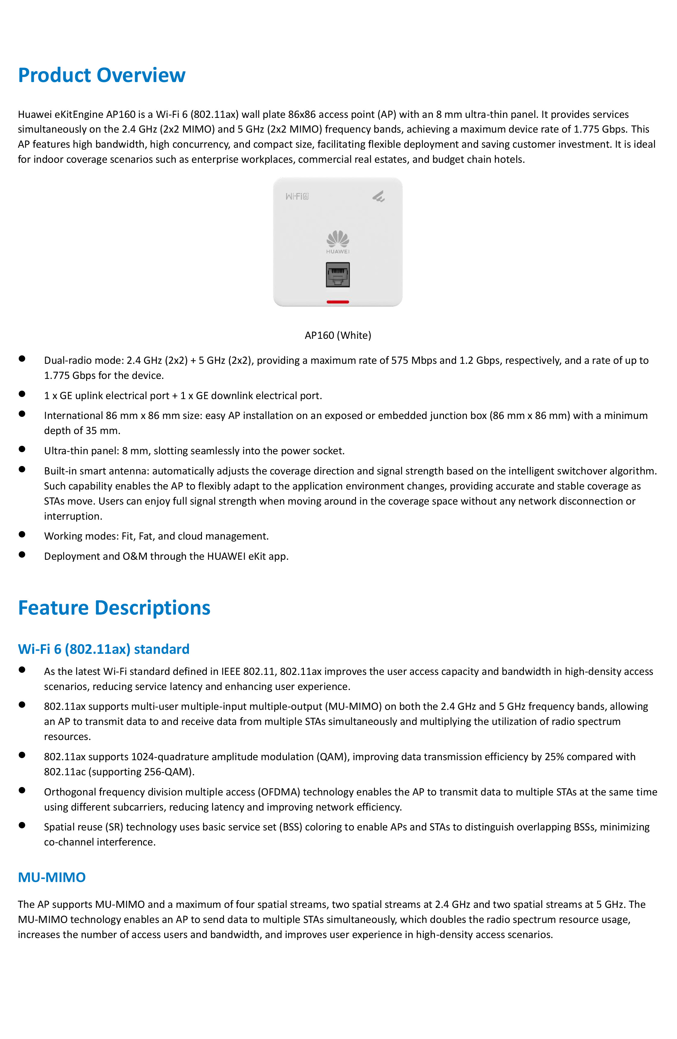 Huawei AP160: eKitEngine Access Point Wi-Fi 6 รองรับการจัดการผ่านระบบคลาวด์ และ Huawei eKit app BY BILLIONAIRE SECURETECH AP160