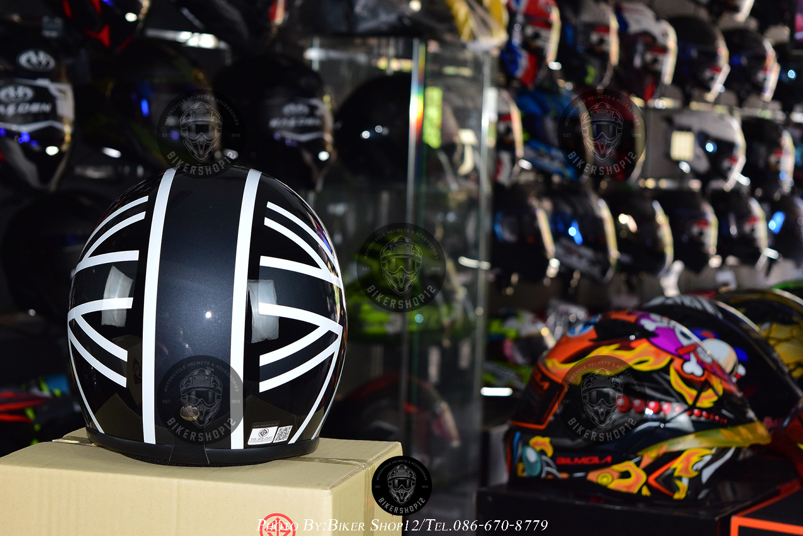 หมวกกันน็อคคลาสสิก 5เป๊ก คละลาย มีแว่นพับซ่อนได้