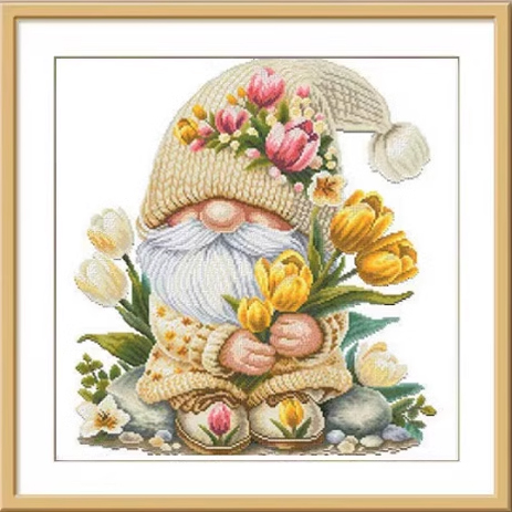 dwarf-1017 *พร้อมส่ง* ชุดปักครอสติช ลายคนแคระทิวลิป (ไม่มีเดินเส้น ผ้า11CTพิมพ์ลาย มีประกาย ปัก 3 เส้นเล็ก) ขนาด 65*65 ซม.ผ้าครอสติช 11CTพิมพ์ลายปักบนผ้า ไหมคอตตอน 50 สี ผังลาย เข็ม