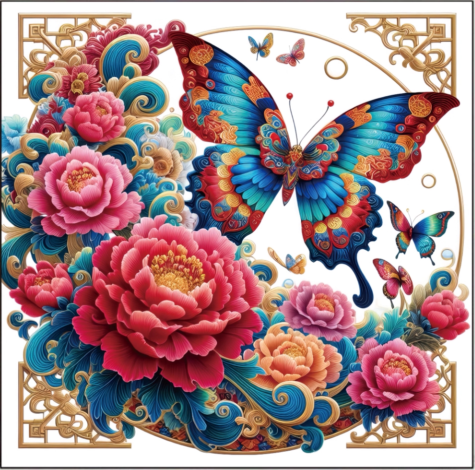 botan-1031 *พร้อมส่ง* ชุดปักครอสติช ลายผีเสื้อกับโบตั๋น (ปักเต็มผืนผ้า ไม่มีเดินเส้น ผ้า9CTพิมพ์ลาย ปัก 4 เส้นเล็ก) ขนาด 75*75 ซม.ผ้าครอสติช 9CTพิมพ์ลายปักบนผ้า ไหมคอตตอน 39 สี ผังลาย เข็ม