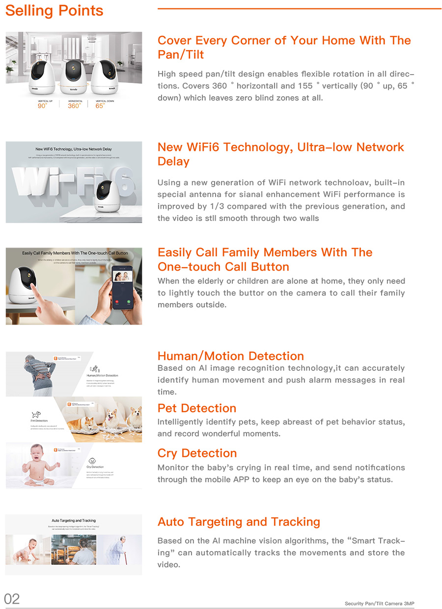 TENDA CP3 Pro 3MP Security Pan/Tilt Camera WiFi6, IR, human detection, cry detection BY BILLIONAIRE SECURETECH CP3 Pro
