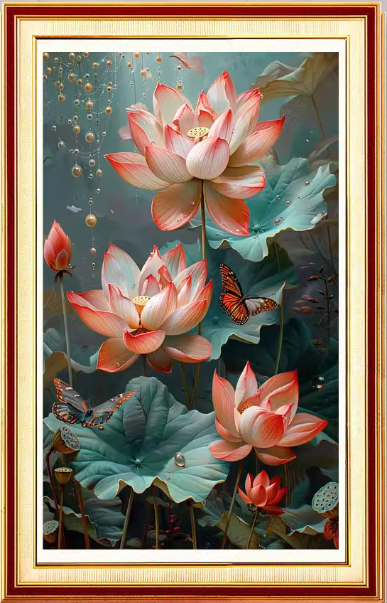 bua-1035 *สินค้าหมด* ชุดปักครอสติช ลายบึงบัวหลวง (ปักเต็มผืนผ้า ไม่มีเดินเส้น ผ้า11CTพิมพ์ลาย มีประกาย ปัก 3 เส้นเล็ก) ขนาด 50*65 ซม.ผ้าครอสติช 11CTพิมพ์ลายปักบนผ้า ไหมคอตตอน 49 สี ผังลาย เข็ม