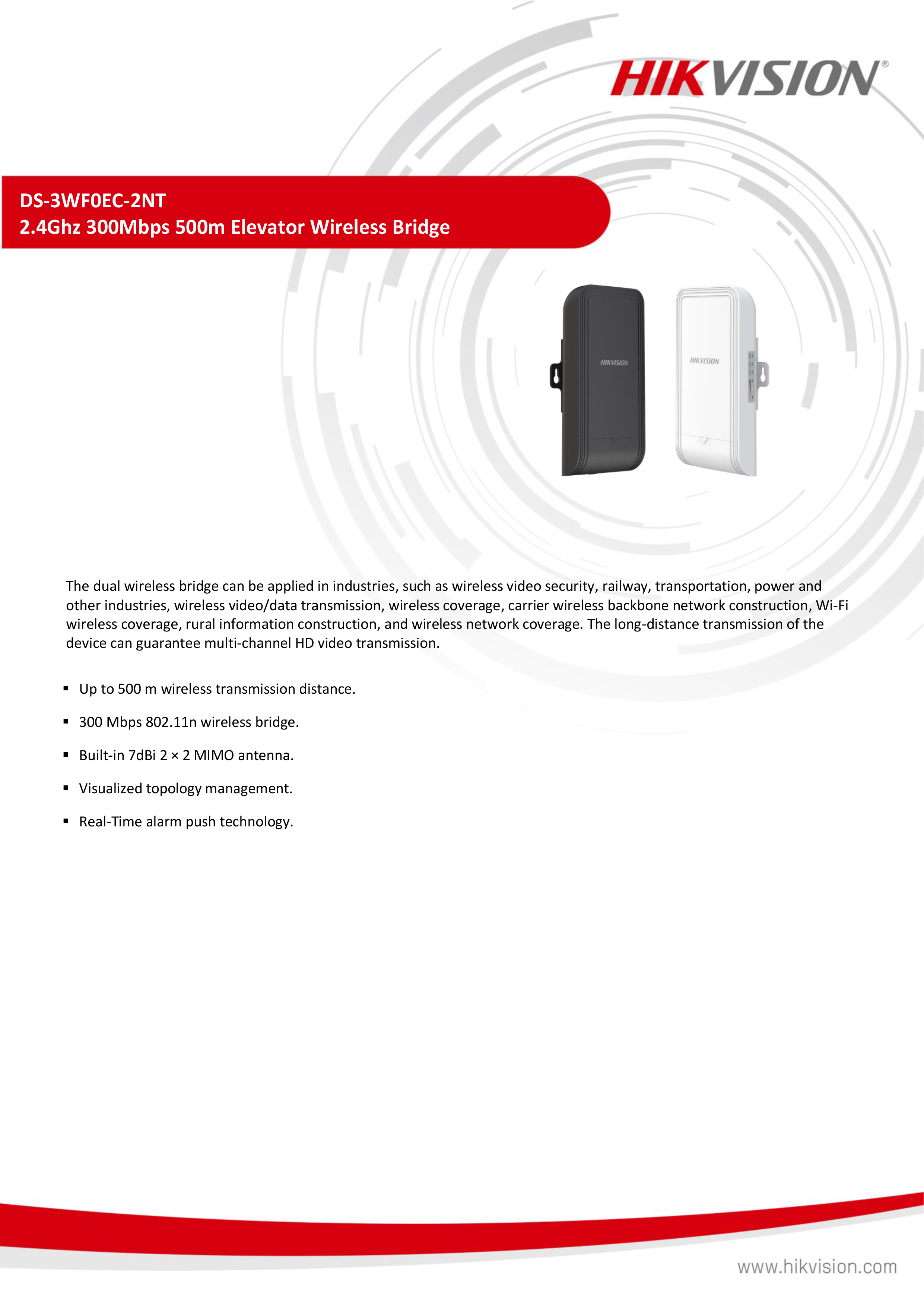 HIKVISION DS-3WF0EC-2NT : 2.4Ghz 300Mbps 500m Elevator Wireless Bridge BY BILLIONAIRE SECURETECH DS-3WF0EC-2NT