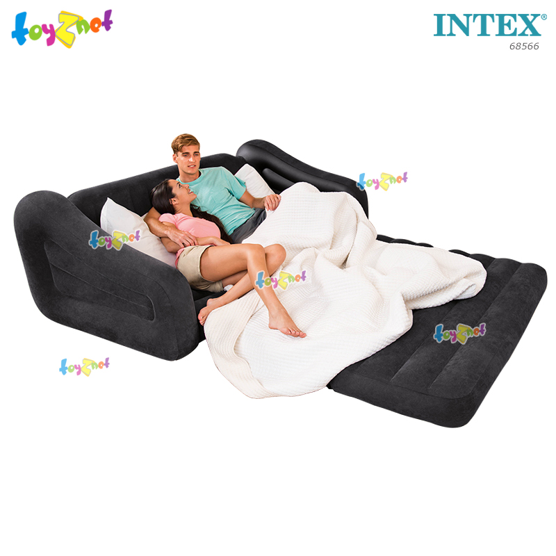 Intex Pull-Out Sofa 1.93x2.31x0.71 m Black no.68566 + 2 Pillows & DQI Air Pump