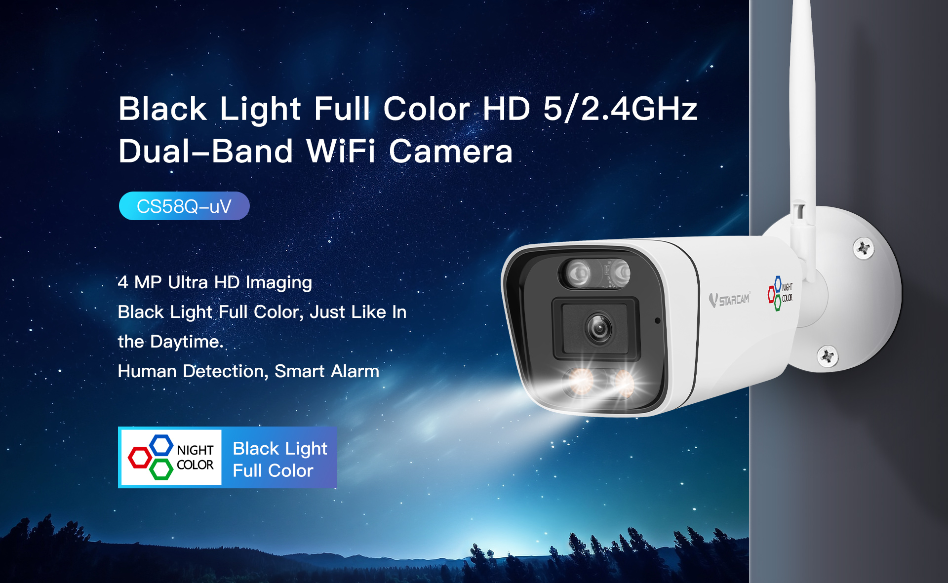 Vstarcam CS58Q-UV กล้องวงจรปิดระบบ IP WIFI 4 MP มีไมค์และลำโพงในตัว Black Light Full Color รองรับ Dual-Band Wifi ติดตั้งภายนอกได้ BY BILLIONAIRE SECURETECH CS58Q-UV