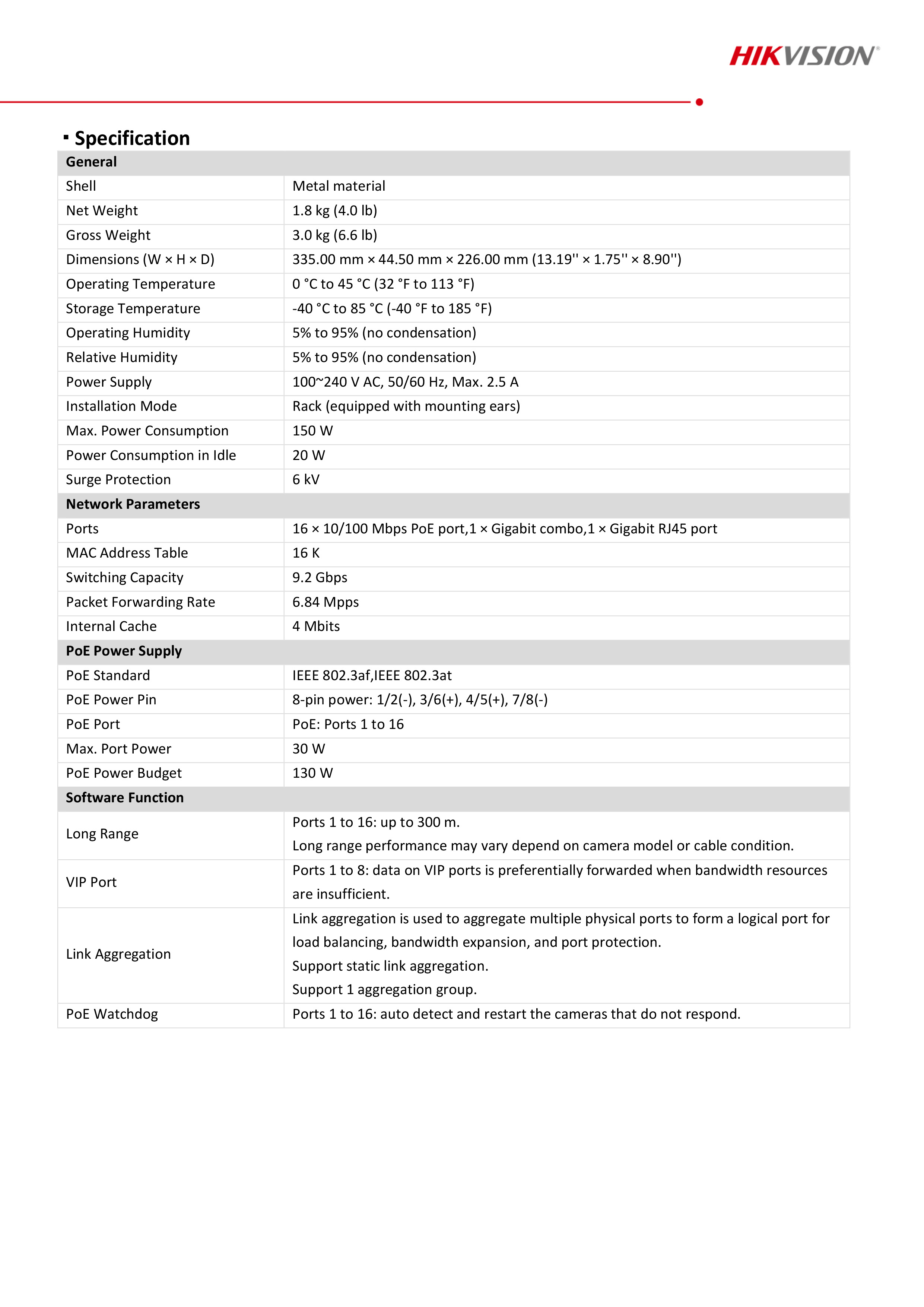 HIKVISION DS-3E1318P-EI/M : 16 Port Fast Ethernet Smart POE Switch BY BILLIONAIRE SECURETECH DS-3E1318P-EI/M