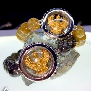พญาครุฑ หลวงพ่อย้อย พร้อมกรอบเงินแท้ไข่ปลาทรงกลม Sterling Silver 925 NSSV2849
