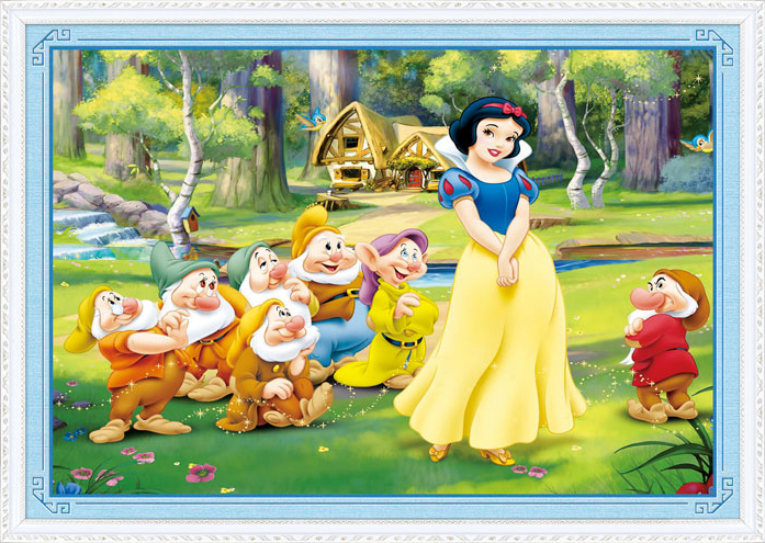 snowwhite-1001 *สินค้าหมด* ชุดปักครอสติช ลายสโนว์ไวท์กับคนแคระทั้ง 7 (ปักเต็มผืนผ้า ไม่มีเดินเส้น ผ้า11CTพิมพ์ลาย ปัก 3 เส้นเล็ก) ขนาด 90*66 ซม.ผ้าครอสติช 11CTพิมพ์ลายปักบนผ้า ไหมคอตตอน 62 สี ผังลาย เข็ม