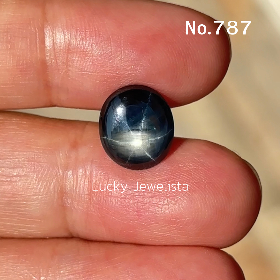 พลอยไพลินสตาร์ บางกะจะ Blue Star Sapphire ดิบไม่เผา สีน้ำเงิน 4.45 กะรัต ทรงหลังเบี้ย