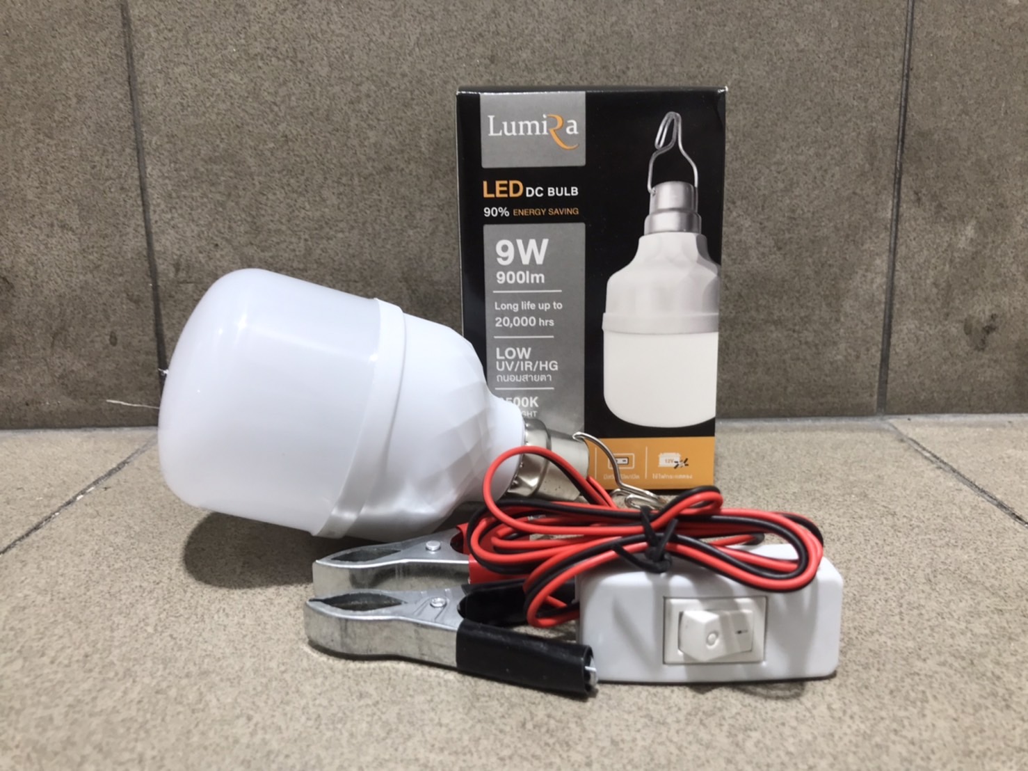 LUMIRA หลอดไฟ ลูมิร่า LED แสงสีขาว 9 วัตต์ มีสวิตซ์ DC หลอดไฟสายปากคีบแบตเตอรี่ 12V 9W หลอดไฟ แอลอีดี แสงขาว light bulb LED 9 วัตต์ มีสวิตซ์ ปิด-เปิด