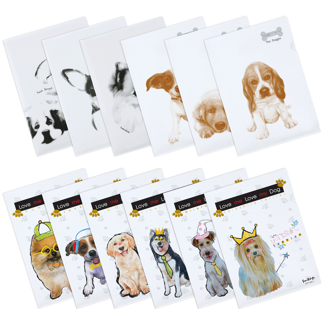 L-Type Plastic Folders A4 with The Dogs Pattern Printed