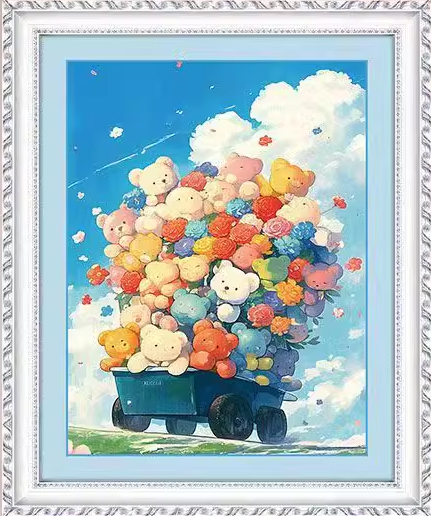 bear-1003 *สินค้าหมด* ชุดปักครอสติช ลายทัวร์น้องหมี (ปักเต็มผืนผ้า ไม่มีเดินเส้น ผ้า11CTพิมพ์ลาย ปัก 3 เส้นเล็ก) ขนาด 50*70 ซม.ผ้าครอสติช 11CTพิมพ์ลายปักบนผ้า ไหมคอตตอน 19 สี ผังลาย เข็ม