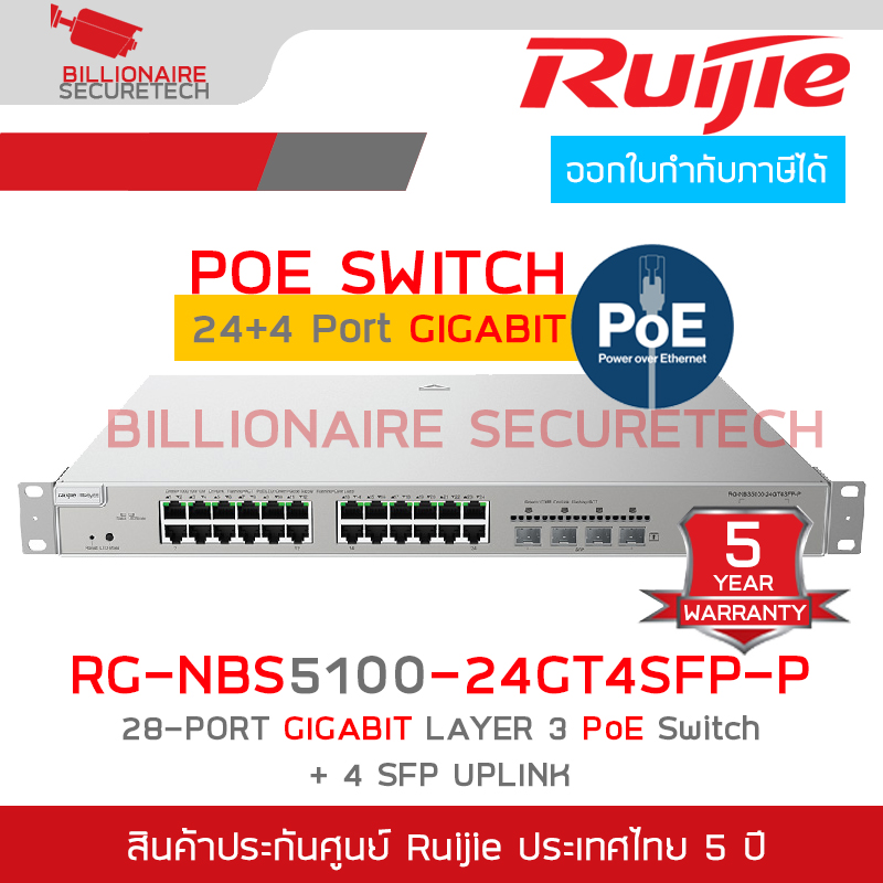 RUIJIE RG-NBS5100-24GT4SFP-P 24Port Cloud Manage POE Switch, Layer 3, 4 SFP Uplink Port 370W BY BILLIONAIRE SECURETECH RG-NBS5100-24GT4SFP RG-NBS5100-24GT4SFP-P
