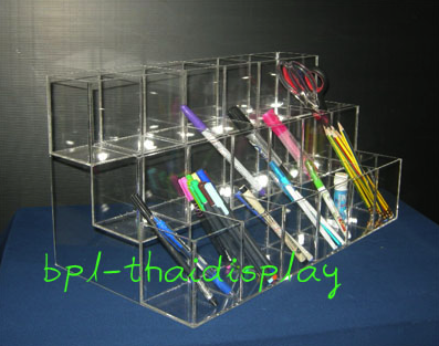 กล่องใส่ปากกาอะครีลิคสีใสแบบ3ชั้น18ช่อง รุ่นตั้งโต๊ะ
