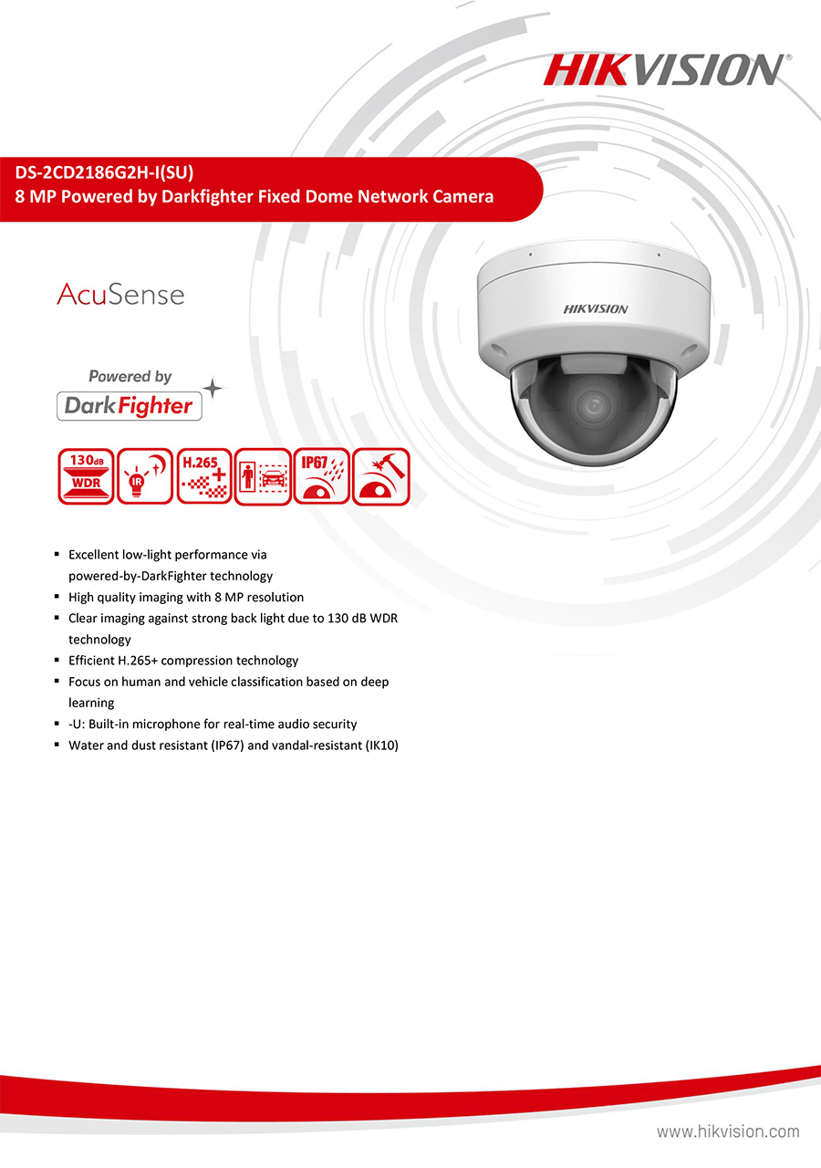 HIKVISION DS-2CD2186G2H-I (2.8/4 mm.) กล้องวงจรปิด IP CAMERA 8MP Accusense, Dark Fighter WDR 130dB ติดตั้งย้อนแสงได้ BY BILLIONAIRE SECURETECH DS-2CD2186G2H-I