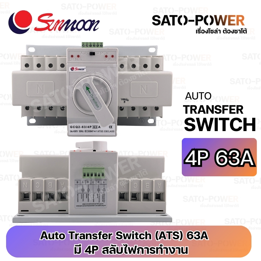 Auto Transfer Switch (ATS) 63A | รุ่น GCQ 2-63 มี 2P 3P 4P สลับไฟการทำงาน | อุปกรณป้องสลับการทำงาน เเบบ AUTO เเละ เเบบ เเมนนวล