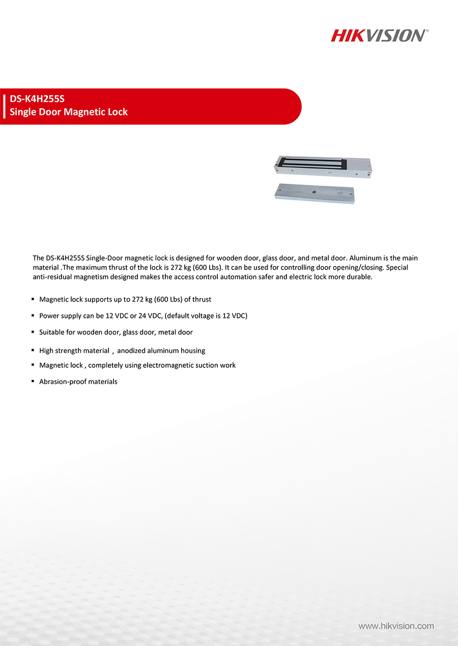 HIKVISION DS-K4H255S : Magnetic Locks BY BILLIONAIRE SECURETECH DS-K4H255S
